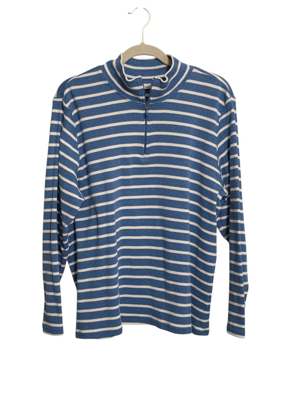 L.L. Bean Womens Blue White Striped Cotton Quarter Zip Top 2X